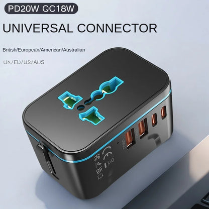 Universal Travel Adapter – Multi-Port Fast Charger for Worldwide Use