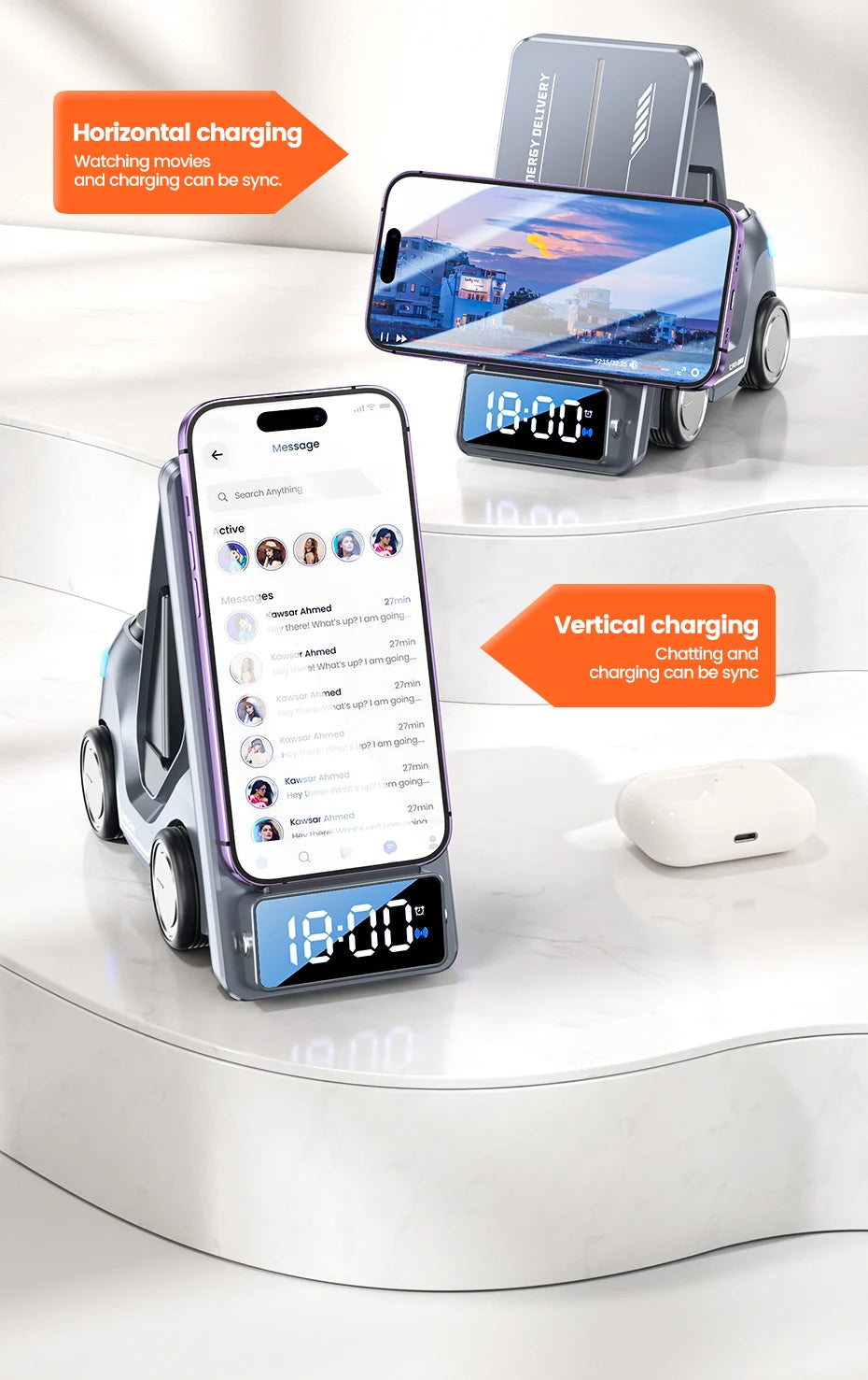5 in 1 Wireless Charger Phone Stand For iPhone 15 14 13 15W Fast Charging Magnetic Dock Station For Apple Watch Earphones