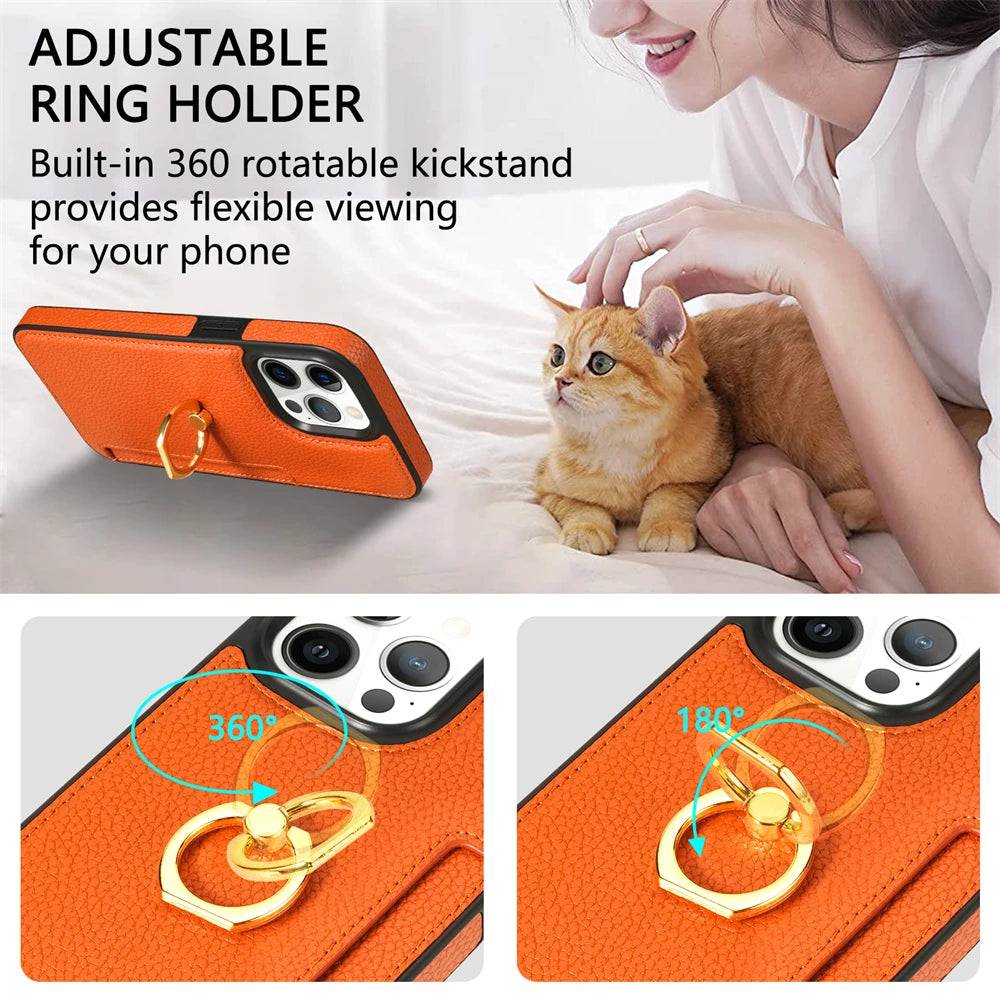 Card Solt Litchi Leather Wallet Case For iPhone