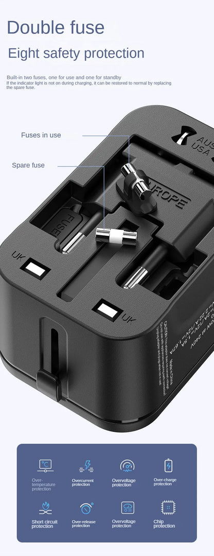 Universal Travel Adapter – Multi-Port Fast Charger for Worldwide Use
