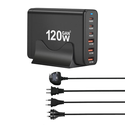 120W GaN Fast Charger 6 Ports – USB-C & USB Wall Charger with US, EU, UK & AU Plug