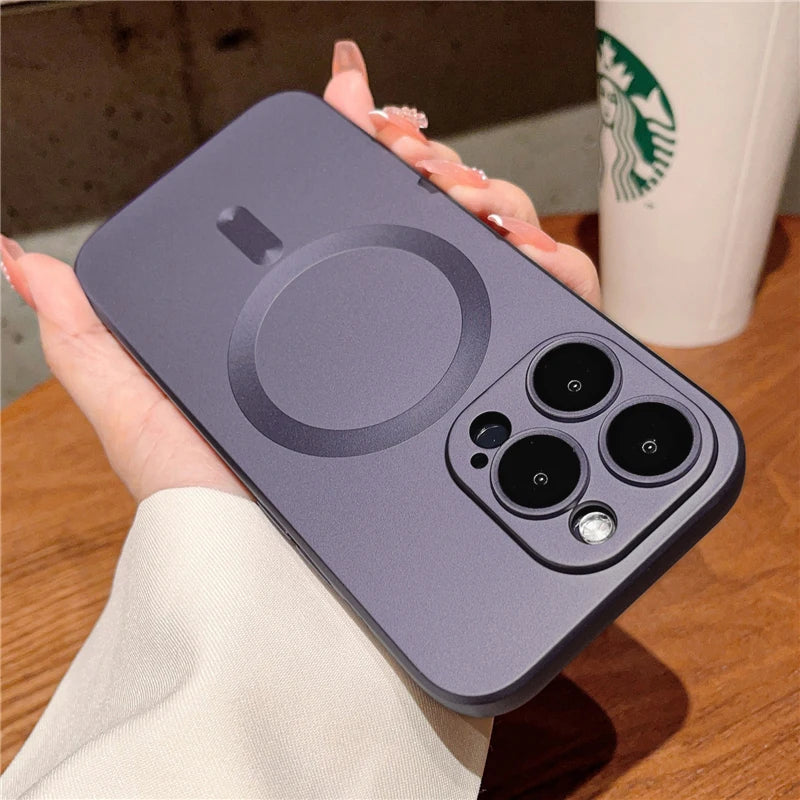 Luxury MagSafe Matte Case for iPhone – Magnetic Wireless Charging Cover with Lens Protection