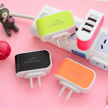 Compact 3 USB Wall Charger – Dual US & EU Plug Travel Adapter