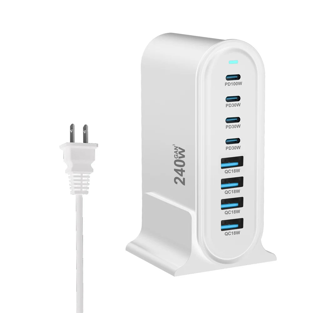 240W  Desktop GaN Charger 8-port USB Type C PD Charger Fast Charge 3.0 USB Type C Fast Charger Mobile USB Charger