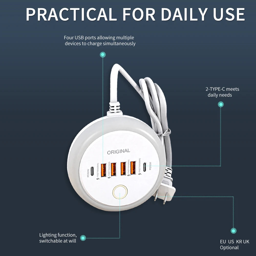 50W Fast Charger – Multi-Port USB & USB-C Power Adapter