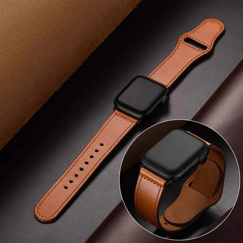 Genuine Leather Apple Watch Band – Premium Strap for Series 3–9, Ultra & SE