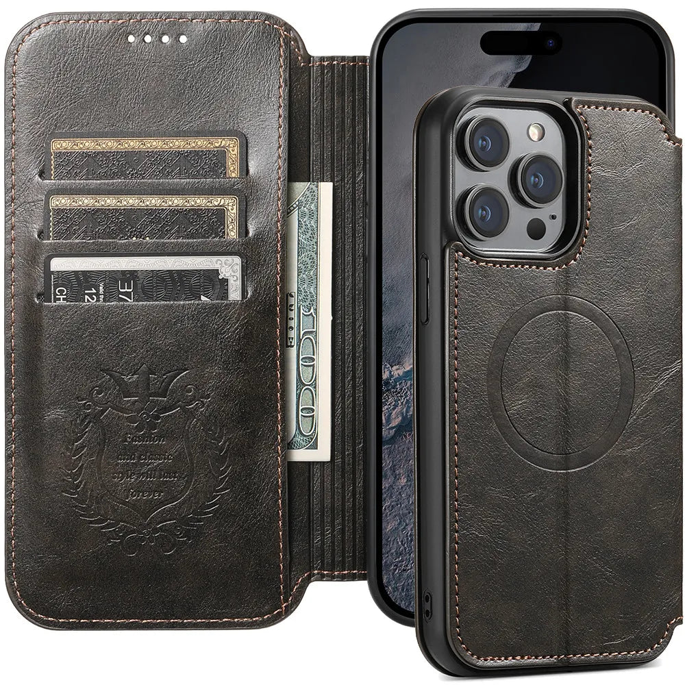 Premium MagSafe Leather Wallet Case for iPhone with Wireless Charging
