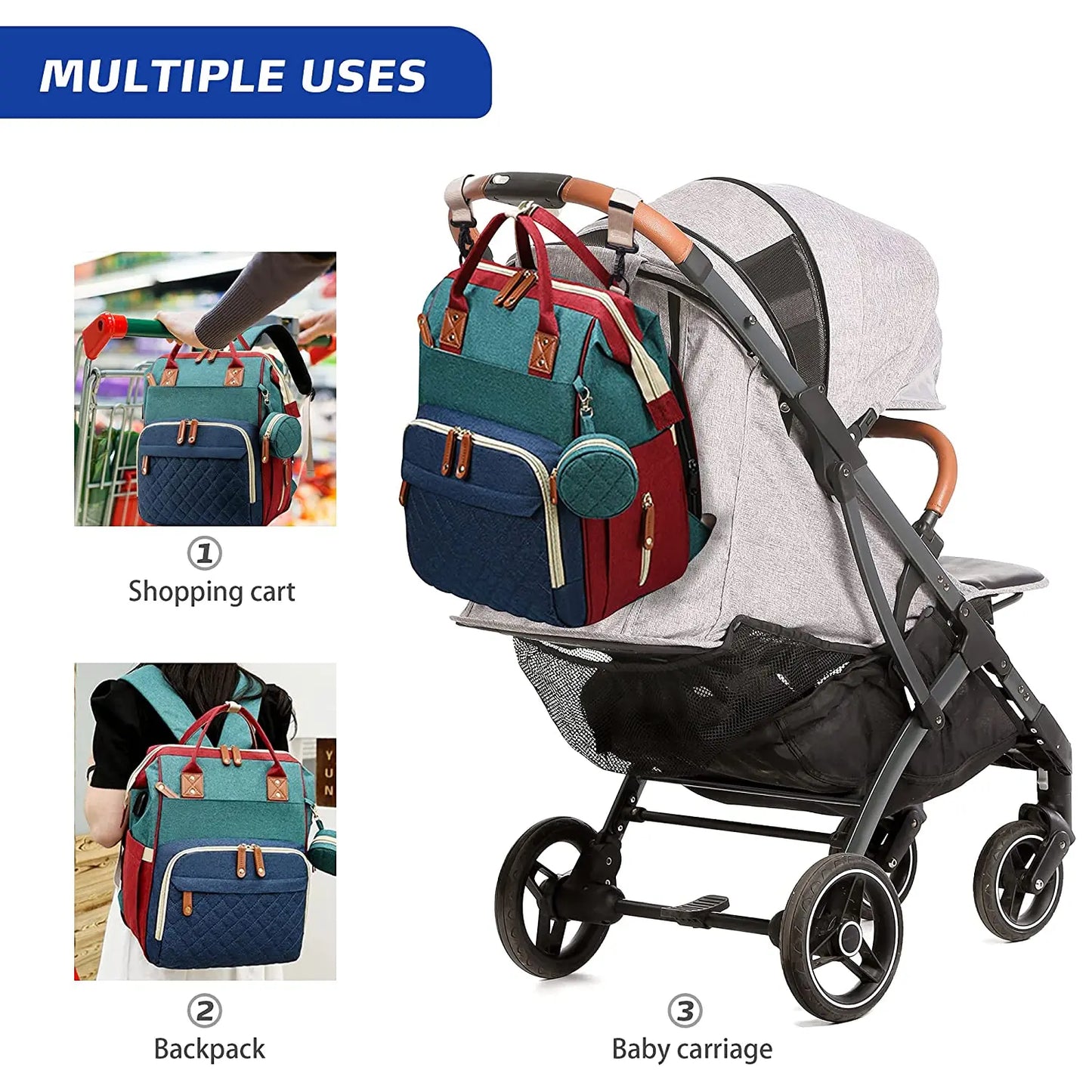 3-in-1 Baby Diaper Bag with Insulated Bottle Holders & Foldable Baby Crib – Portable Travel Baby Bed, Waterproof & Large Capacity Mommy Bag