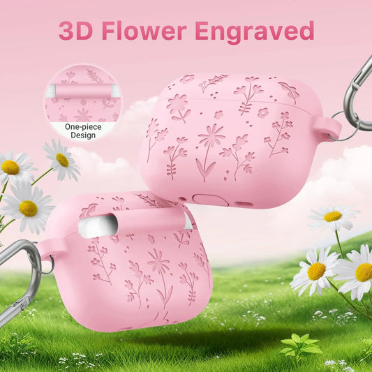 Floral Engraved Silicone Case for AirPods Pro 3 – Shockproof Protective Cover