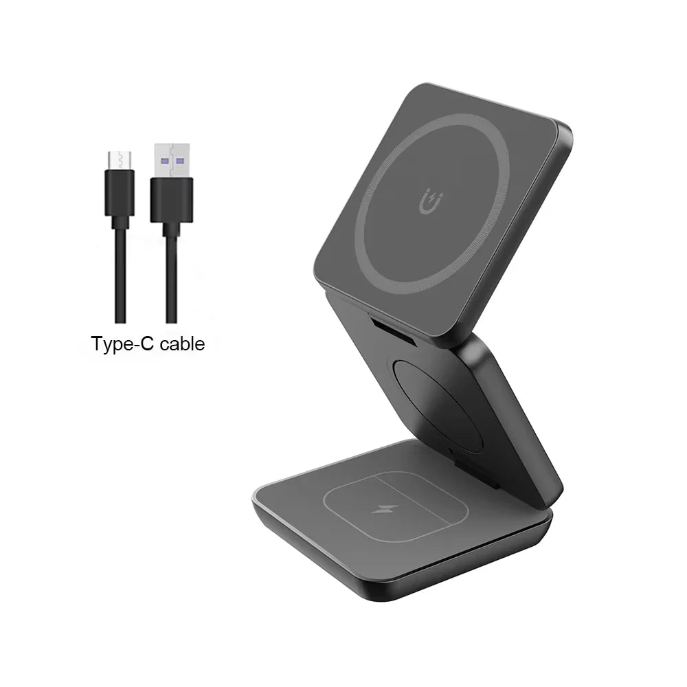 3 in 1 Magnetic Wireless Charger – Fast Charging Stand for iPhone, Apple Watch & AirPods
