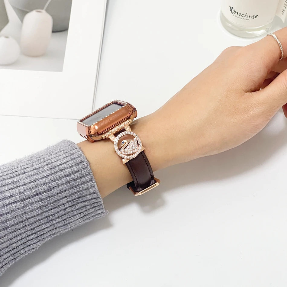 Diamond Leather Strap For Apple Watch