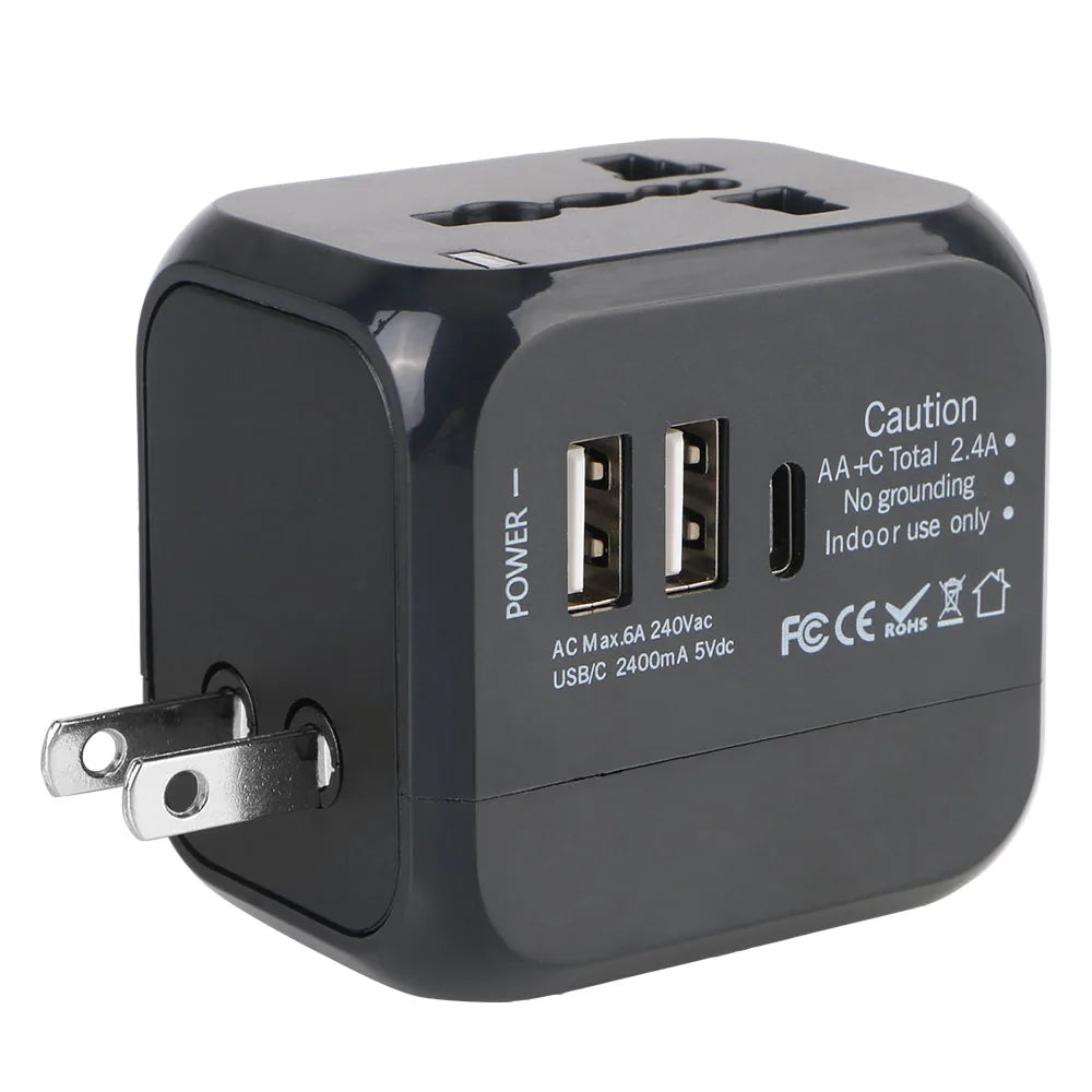 Universal Travel Adapter with USB & Type-C – US / UK / EU / AU Plugs