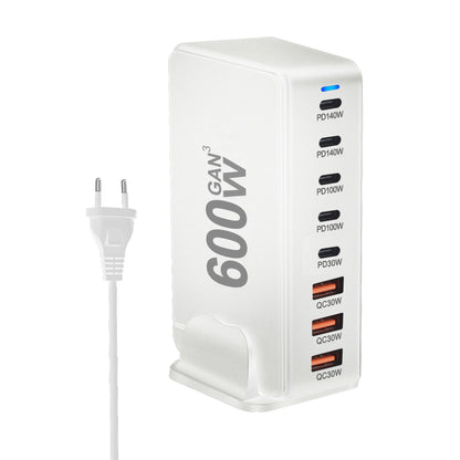 600W GaN Fast Charge 3.0 USB-C Charger with 8 Ports  5C3A PD, Portable and Suitable for Tablets