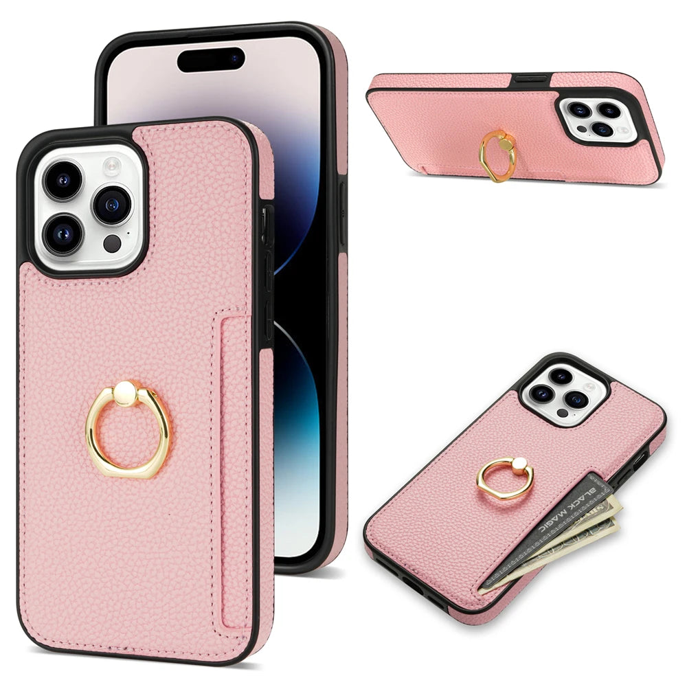 Card Solt Litchi Leather Wallet Case For iPhone