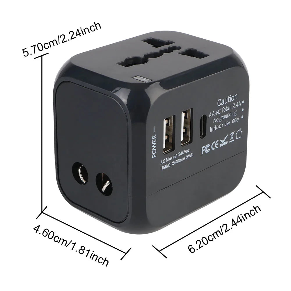 Universal Travel Adapter with USB & Type-C – US / UK / EU / AU Plugs