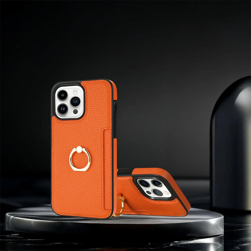 Card Solt Litchi Leather Wallet Case For iPhone