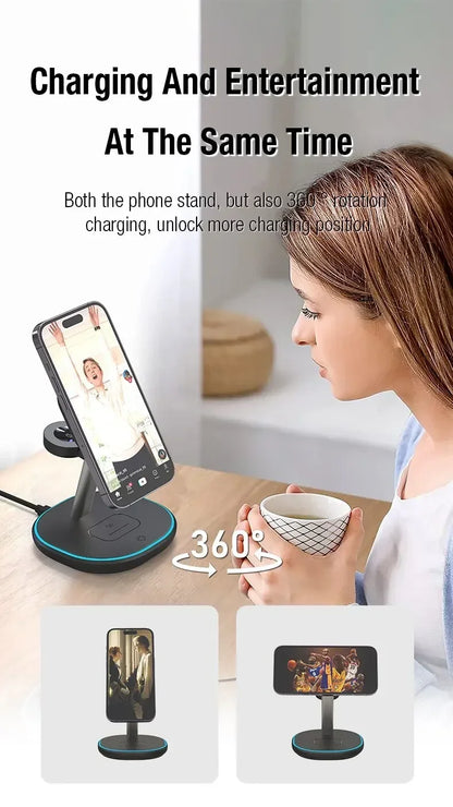 3-in-1 Magnetic Wireless Charging– Fast Charger Stand for iPhone, Apple Watch & AirPods