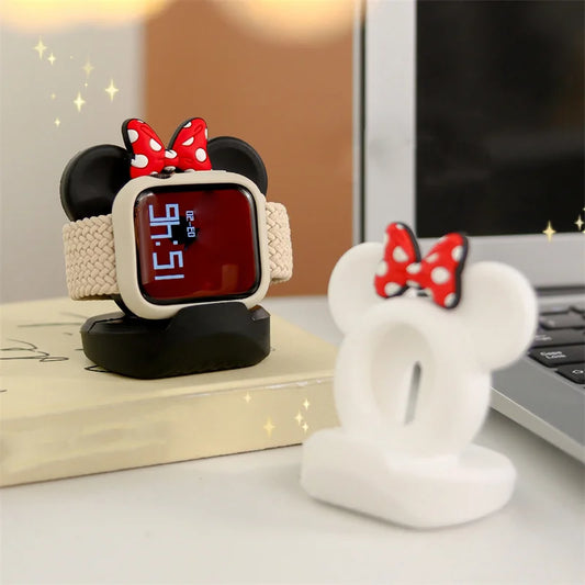 Cute Cartoon Bow Tie Bear Silicone Charger Stand For Apple Watch Serie 8 SE 7 6 5 For Iwatch Charging Desktop Holder Accessories