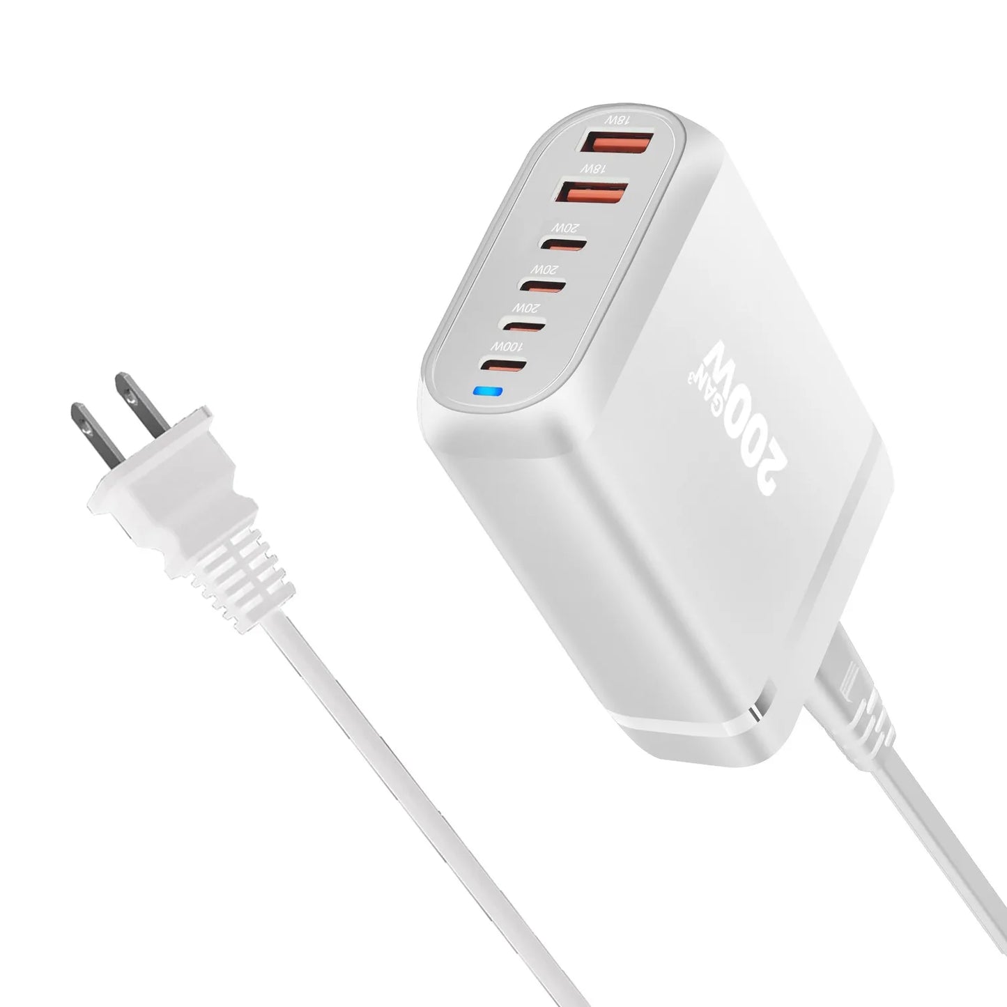 200W GaN Desktop charger 6-port USB Type C PD Charger Fast Charge 3.0 Fast Charger Mobile USB charger