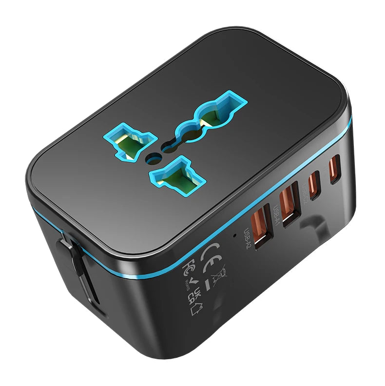 Universal Travel Adapter – Multi-Port Fast Charger for Worldwide Use