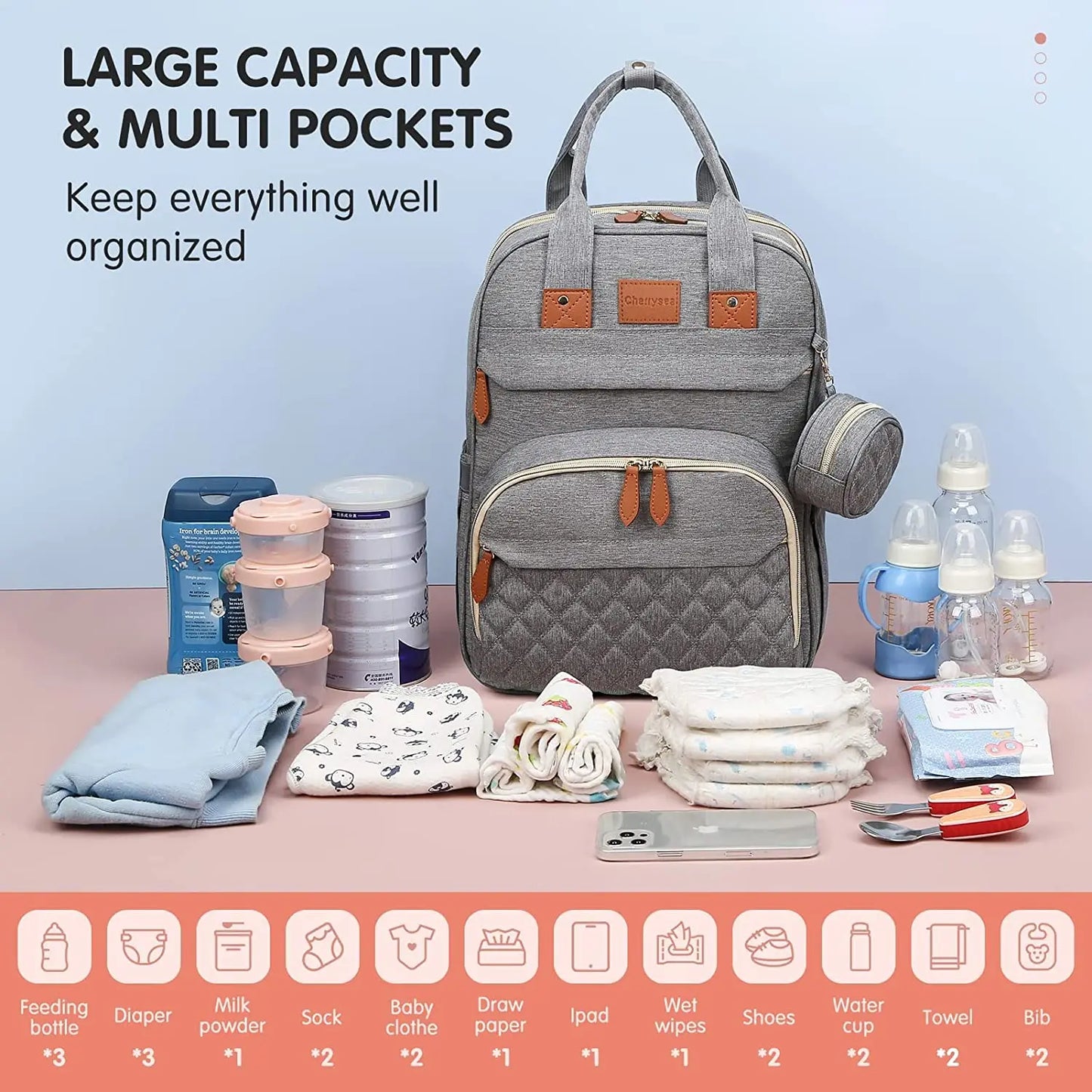 3-in-1 Baby Diaper Bag with Insulated Bottle Holders & Foldable Baby Crib – Portable Travel Baby Bed, Waterproof & Large Capacity Mommy Bag
