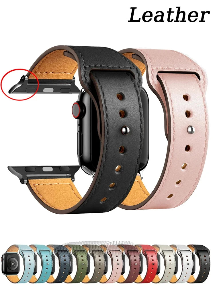 Leather strap For Apple watch band Ultra 2 49mm 44mm 40mm 38mm/42mm sport loop bracelet iWatch series 9 8 7 3 4 5 6 se 41mm/45mm