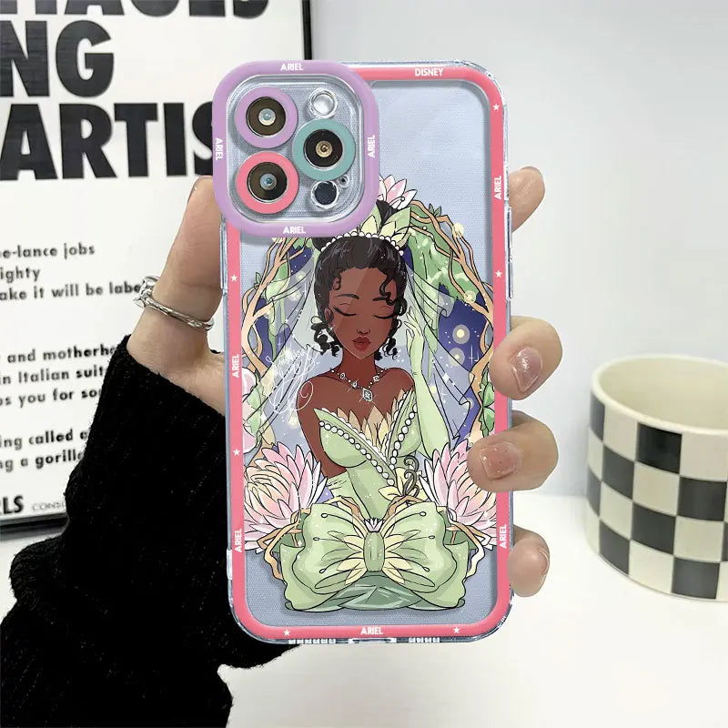 Phone Case for Apple iPhone  12 14 Pro Max XS Max 15 Pro XR 13 Mini Disney Cartoon Princess Cover Transparent Soft