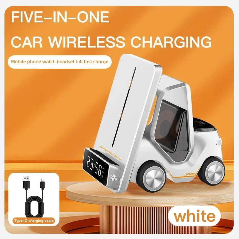 5-in-1 Wireless Charging Station with Alarm Clock – Fast Charger for iPhone, Apple Watch & AirPods