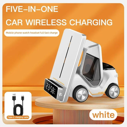 5-in-1 Wireless Charging Station with Alarm Clock – Fast Charger for iPhone, Apple Watch & AirPods