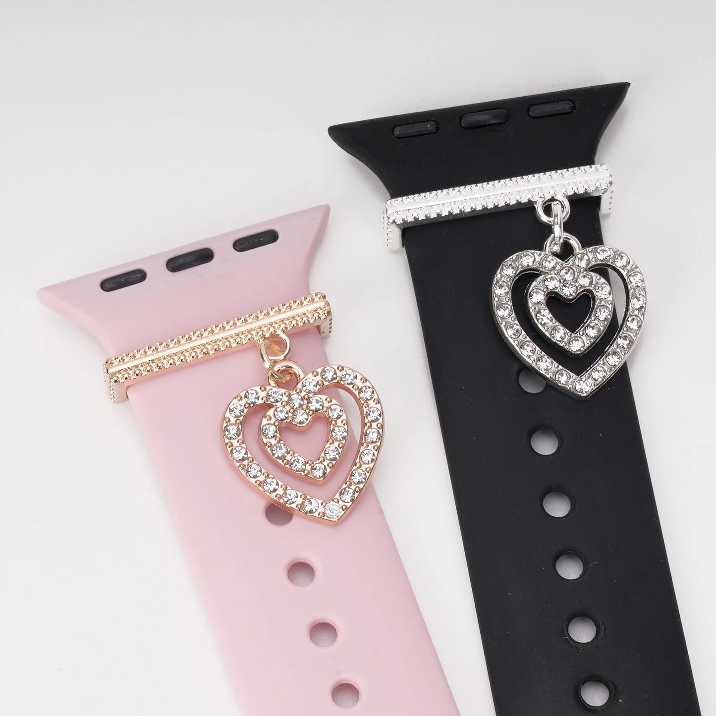 1pc Double Crystal Rhinestones Love Charm Watch Strap Decoration Ring, for Smart Watches Silicone Strap 38MM, 40MM, 41MM, 42MM