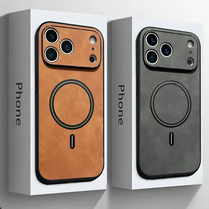 Luxury Leather MagSafe Case – Shockproof Magnetic Wireless Charging Cover for iPhone