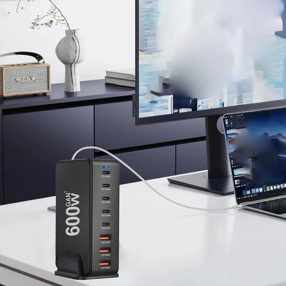 600W GaN Fast Charging Station with US / UK / EU / AU Plug – Multi-Port Power Charger
