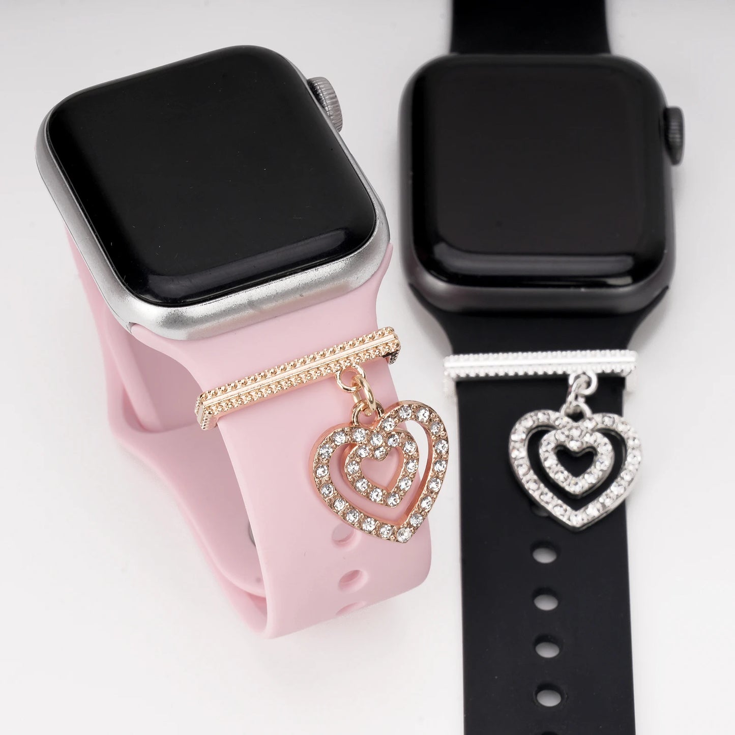 1pc Double Crystal Rhinestones Love Charm Watch Strap Decoration Ring, for Smart Watches Silicone Strap 38MM, 40MM, 41MM, 42MM