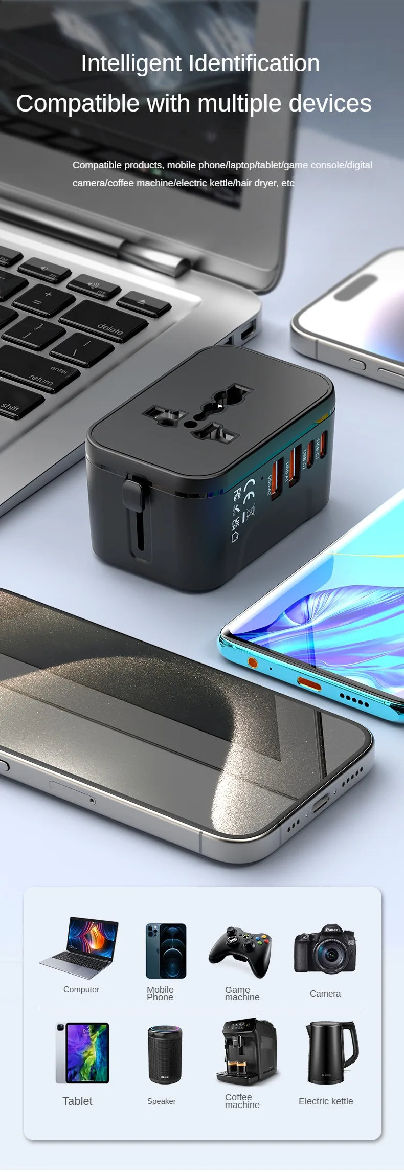 Universal Travel Adapter – Multi-Port Fast Charger for Worldwide Use