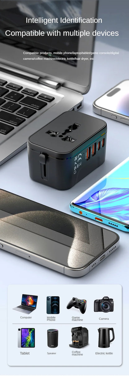 Universal Travel Adapter – Multi-Port Fast Charger for Worldwide Use