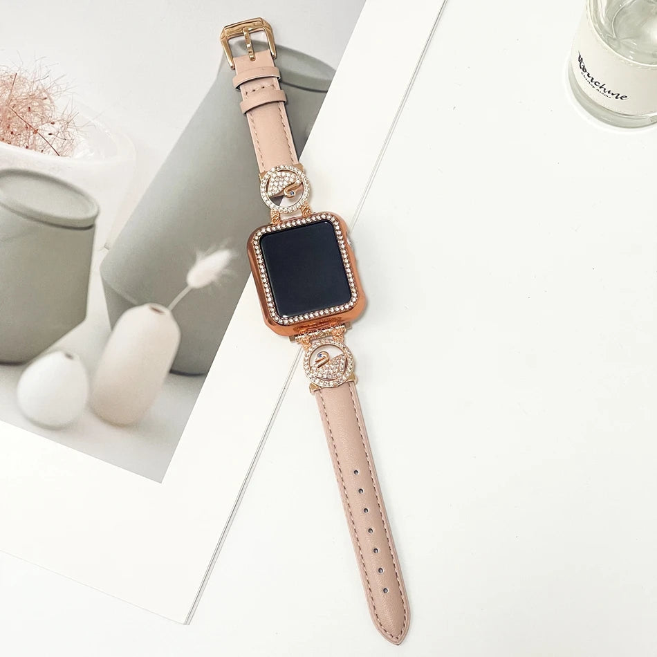 Diamond Leather Strap For Apple Watch