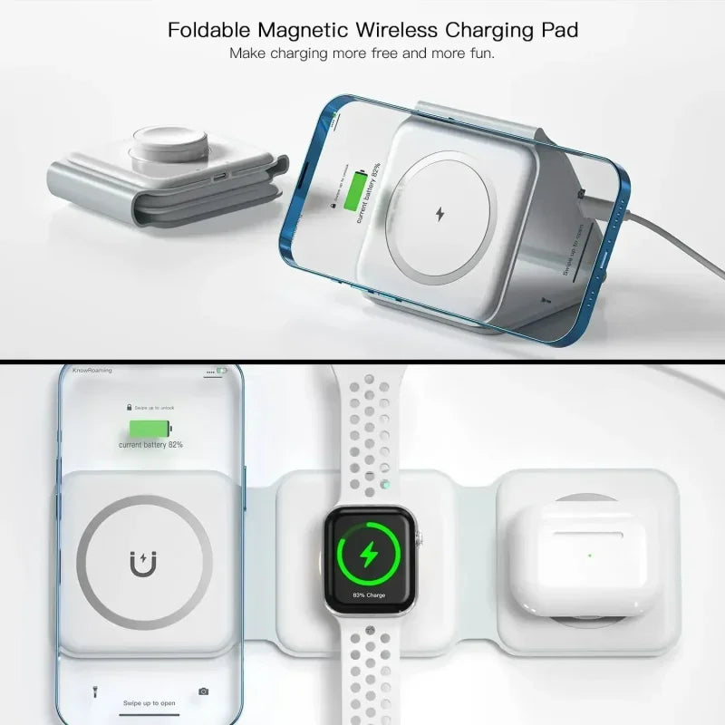 3 in 1 Magnetic Wireless Charger – Fast Charging Stand for iPhone, Apple Watch & AirPods
