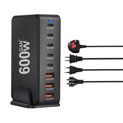 600W GaN Fast Charge 3.0 USB-C Charger with 8 Ports  5C3A PD, Portable and Suitable for Tablets