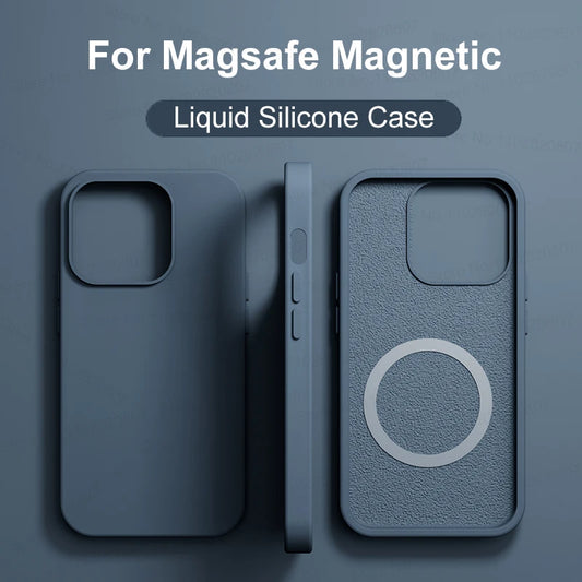 Liquid Silicone Magnetic Cases For iPhone 15 14 13 12 Pro Max Plus For Magsafe Case Wireless Charge Cover Phone Accessories