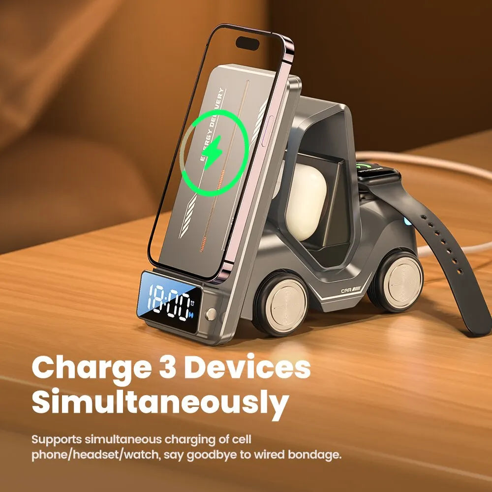 5 in 1 Wireless Charger Phone Stand For iPhone 15 14 13 15W Fast Charging Magnetic Dock Station For Apple Watch Earphones