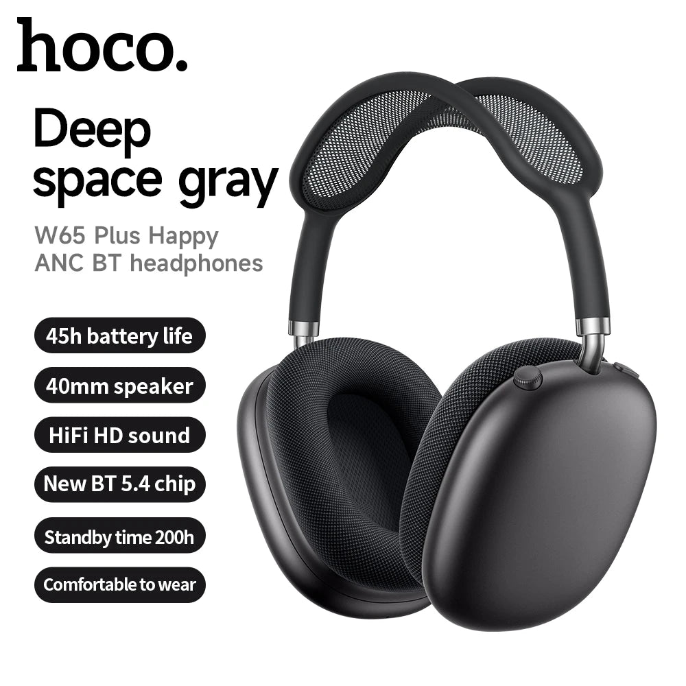 HOCO W65 Plus ANC Wireless Over-Ear Headphones – Noise Cancelling, Hi-Fi Sound