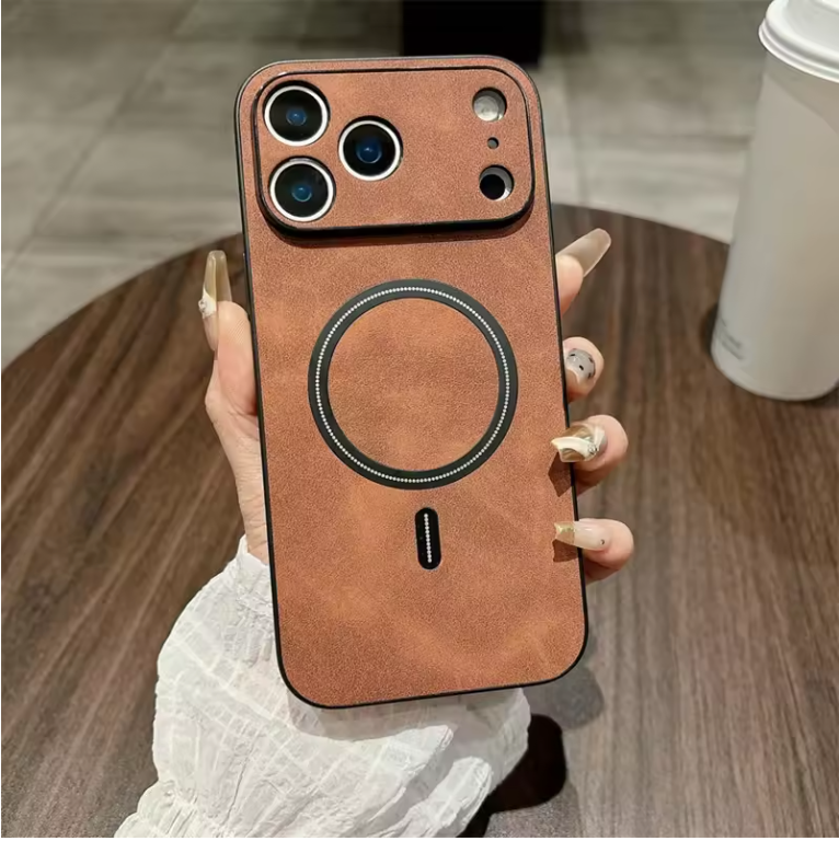 Luxury Leather MagSafe Case – Shockproof Magnetic Wireless Charging Cover for iPhone