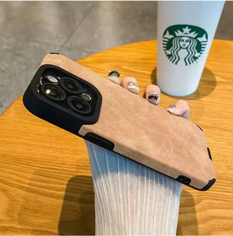 Luxury Matte Leather iPhone Case – Shockproof Camera Protection Cover for iPhone
