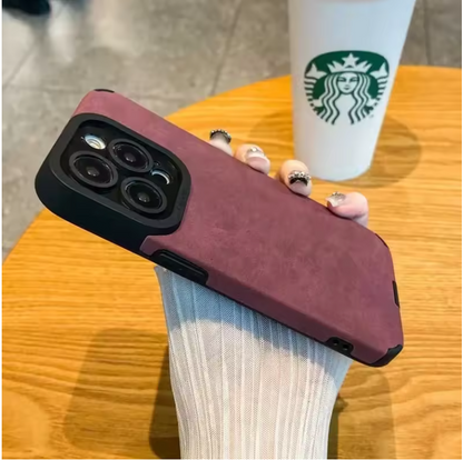 Luxury Matte Leather iPhone Case – Shockproof Camera Protection Cover for iPhone