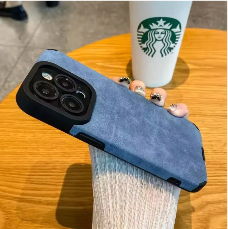 Luxury Matte Leather iPhone Case – Shockproof Camera Protection Cover for iPhone