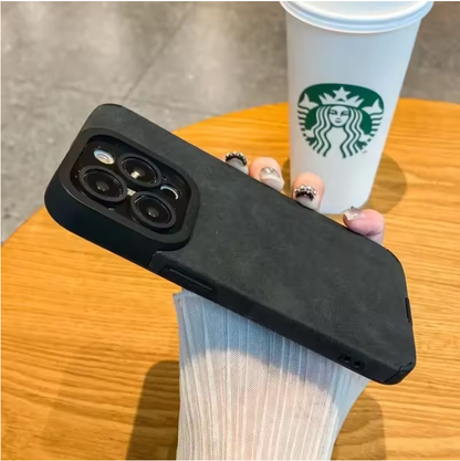 Luxury Matte Leather iPhone Case – Shockproof Camera Protection Cover for iPhone