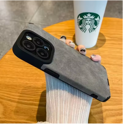 Luxury Matte Leather iPhone Case – Shockproof Camera Protection Cover for iPhone