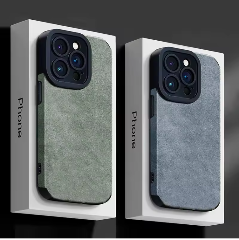 Luxury Matte Leather iPhone Case – Shockproof Camera Protection Cover for iPhone