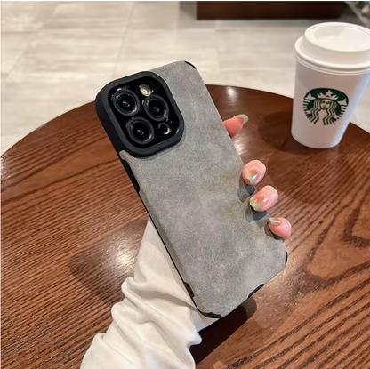 Luxury Matte Leather iPhone Case – Shockproof Camera Protection Cover for iPhone