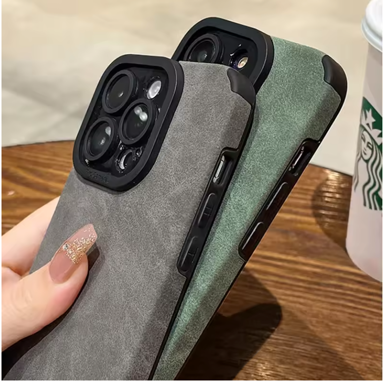 Luxury Matte Leather iPhone Case – Shockproof Camera Protection Cover for iPhone